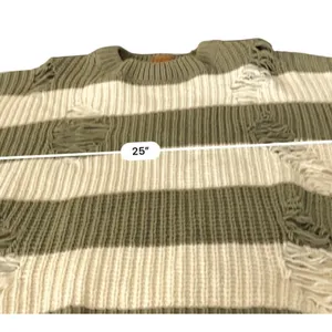 POL Distressed Olive & Cream Striped Knit Sweater - Size Small pullover thumbnail 6