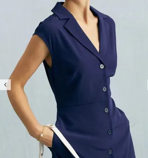 RIHOAS The Navy V Neck Button Cap Sleeve Midi Dress thumbnail 2