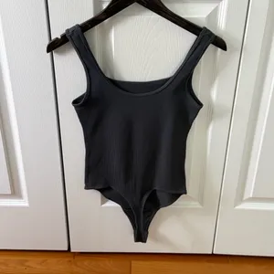 Abercrombie & Fitch Essential Rib Tank Bodysuit in Dark Gray thumbnail 3