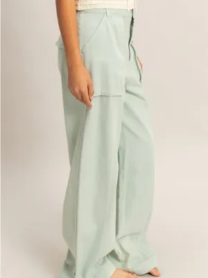 HYFVE Wide-Leg Utility Pants in Mint Green size small thumbnail 3