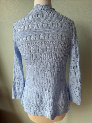 White Stag Light Blue Scalloped Tie-Front Knit Cardigan thumbnail 5