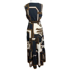 CIVICO 51 Maxi Dress Brown Black Geometric Floral Tiered Boho Made in Italy L thumbnail 3