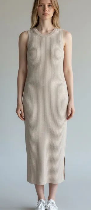Banana Republic ribbed midi dress oatmeal large thumbnail 1