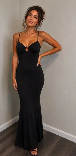 Black Cutout Spaghetti Strap Maxi Dress Size M thumbnail 1
