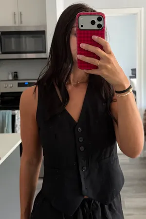 Black Button Up Vest Top thumbnail 1
