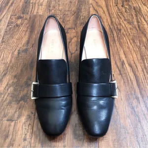 Kate Spade • Alia Buckle Leather Mule Loafers black block heel pump chunky thumbnail 4
