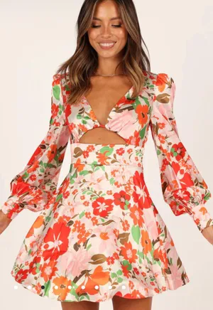 Petal and Pup Tanaya Puff Sleeve Skater Skirt Mini Dress - Orange thumbnail 1