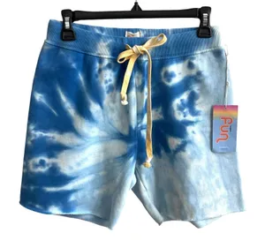 Warm Fun Sweat Shorts‎ Womens S Blue Tie Dye Retro Athleisure Raw Hem Fleece thumbnail 1