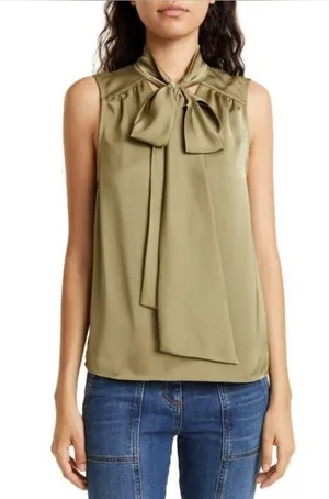 Ramy Brook Dallas Tie Neck Sleeveless Satin Blouse Size XS thumbnail 1