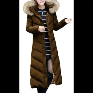 Brown Green Long Duck Down Fur Collar Coat, Sz. S thumbnail 2
