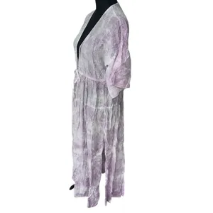 Easel Women's Kimono Purple‎ and White Marble Floor Length Size Small SS Beach thumbnail 4
