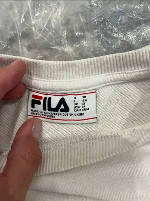Fila White Crewneck Sweater with Navy Trim and Small Logo thumbnail 7