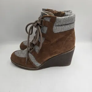 R2 Wenda Wedge Ankle Boots Womens 7M Brown Gray Cottagecore Combat Style Lace Up thumbnail 3