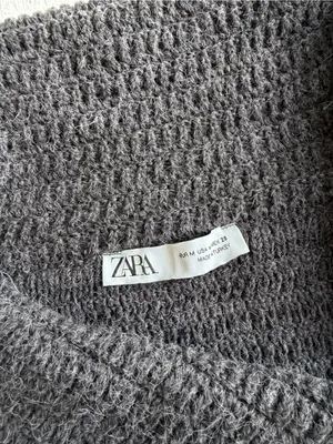Zara Asymmetric Cropped Knit Sweater Off Shoulder Medium Grey Blue thumbnail 5