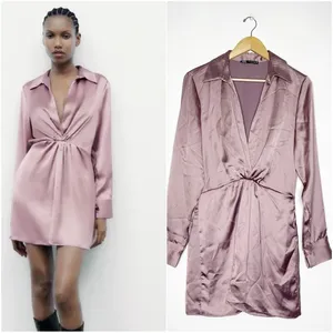Zara Purple Satin Low Cut Dress Size Medium thumbnail 2