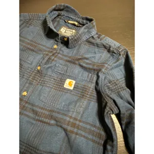 Carhartt Rugged Flex Women Medium Relaxed Fit Plaid Flannel‎ tunic Navy Blue thumbnail 4