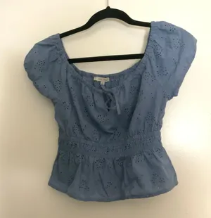 Love Tree Blue Eyelet Babydoll Top thumbnail 1