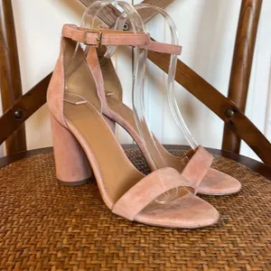 J.Crew light pink suede rounded block heel sandals size 6 thumbnail 3