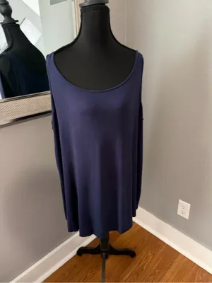 Eileen Fisher scoop neck tank top flowy costal navy XL. thumbnail 3