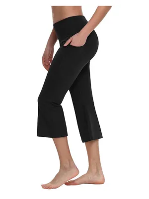 Baleaf Black High-Waist Yoga Capri flare Leggings size Large pockets thumbnail 6