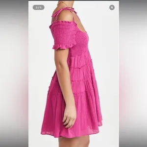 FREE PEOPLE HAPPY WITH YOU SMOCKED TIERED MINI DRESS IN pink plum xs thumbnail 6