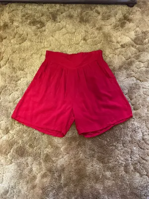Vintage 80s Penny Lane Red High Rise Rayon Shorts Elastic Waist Pockets Large thumbnail 8