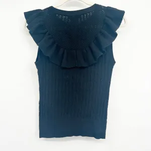 PAIGE Womens Black Rosina Ruffled Pointelle Organic Cotton Silk Blend Knit Top S thumbnail 10