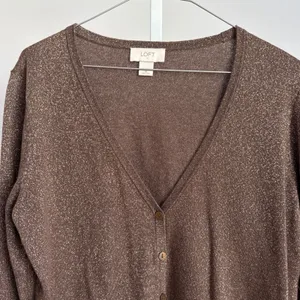 LOFT Brown Metallic Cardigan Sweater size Medium minimalist‎ quiet luxury thumbnail 2