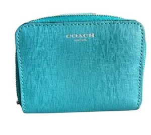 Coach Essential Saffiano Zip-Around card case Wallet turquoise retro chic preppy thumbnail 1