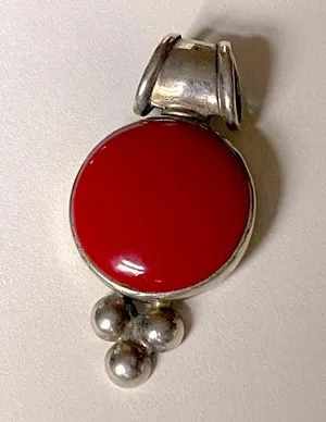 Vintage 925 Silver Red Coral Pendant signed necklace menswear womenswear thumbnail 1
