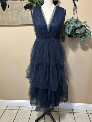 Lulus Flawless Arrival Navy Blue Tulle Tie-Strap Tiered Maxi Dress thumbnail 3