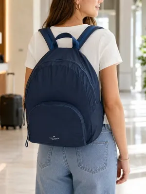 Kate Spade Packable Foldable Travel Backpack Pouch Navy NWT thumbnail 2