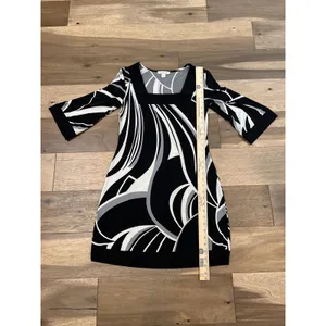 White House Black Market S Black White Pattern Shift Dress Square Neck thumbnail 8