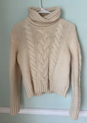 Jones New York Medium Cable Knit Merino‎ Wool Angora Turtleneck SweaterIvory Long Slv thumbnail 1