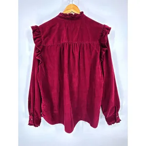 Gap Corduroy Ruffle Shirt Womens XL Tall Burgundy Long Sleeve Button Up thumbnail 5