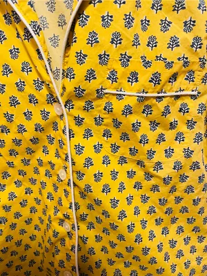 J. Crew Short-Sleeve Yellow Button-Up with Navy Floral Print thumbnail 2