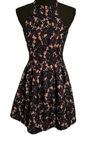 NWT - ALTAR'D STATE‎ Women's Navy Beige HALTER TOP FIT AND FLARE DRESS - S thumbnail 1