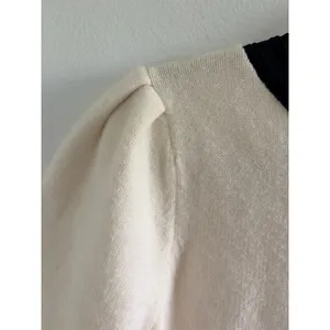 English Factory Cream Puff Sleeve Sweater Top Black Trim Gold M thumbnail 5