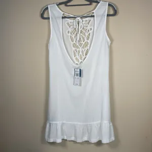 NWT ROXY Goldy Soul Mini Beach Tank Dress White‎ Sheer Coverup Medium thumbnail 4