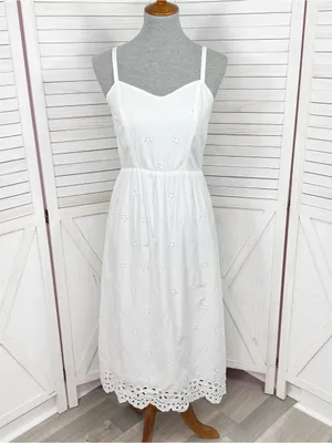 Old Navy White Eyelet Fit Flare‎ Midi Dress Small Sundress Cottagecore Cotton thumbnail 3