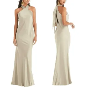 LOVELY Imogen Draped Twist Halter Tie-Back Trumpet Gown in Toasted‎ Sugar, XS thumbnail 8