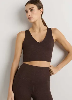 Quince Ultra Soft V-Neck Cropped Tank Heather Espresso‎ Lounge NWOT Womens Small thumbnail 1