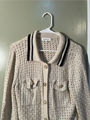 Heartloom Womens Sz Large Posey Cardi Cardigan Sweater Beige Black Marble Button thumbnail 6