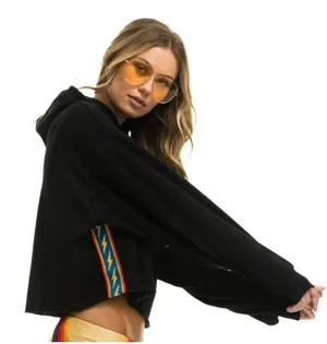 Aviator Nation Black Hoodie with Colorful Side Stripes thumbnail 1