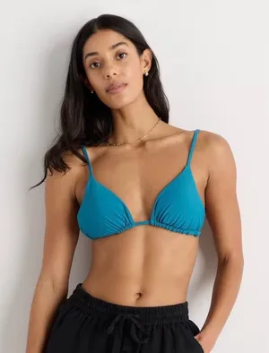 New Quince Women's Italian Triangle Bikini Top Lagoon Teal Blue Size Small thumbnail 1