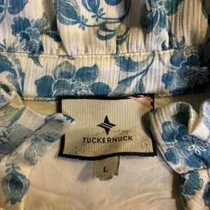 Tuckernuck Jardin De Fleurs Palmerston Dress Blue Floral Crinkle Lined Large thumbnail 2