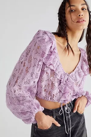 For Love & Lemons Tatianna Floral Lace Cropped Blouse Boho Size Medium thumbnail 1
