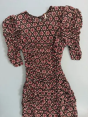 NWT Free People Briella Ruched Black‎ Purple Floral Combo Mesh Boho Midi Dress thumbnail 5