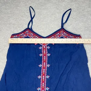 Braeve‎ Navy Blue Embroidered Boho Mini Dress Womens Medium Smocked Back thumbnail 5