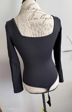 BABATON CONTOUR‎ Black Long Sleeve Square Neck Thong Bodysuit M thumbnail 1